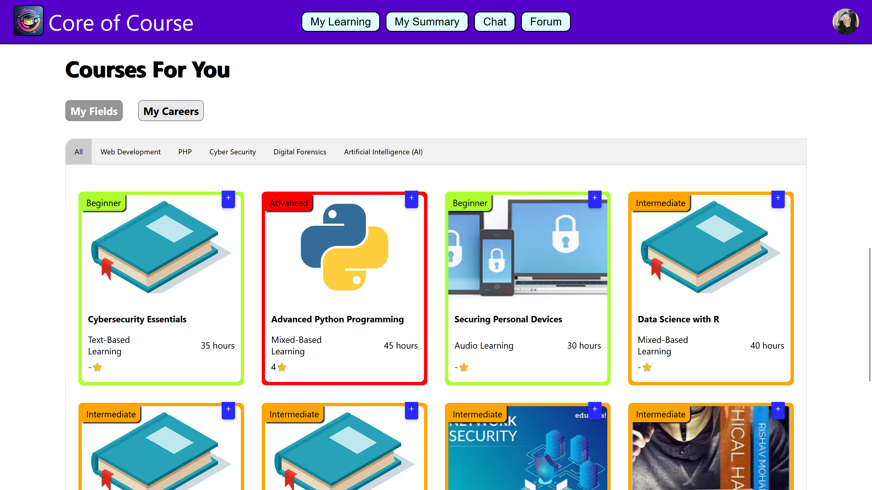 'Clash of Courses' Website - Dashboard